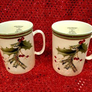 LENOX Holiday Gatherings Holiday Berry Christmas Red Berries Ivy Mugs - SET of 2